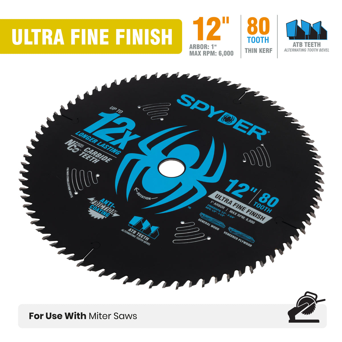 12" 80-Tooth Ultra Fine Finish Saw Blade for Wood