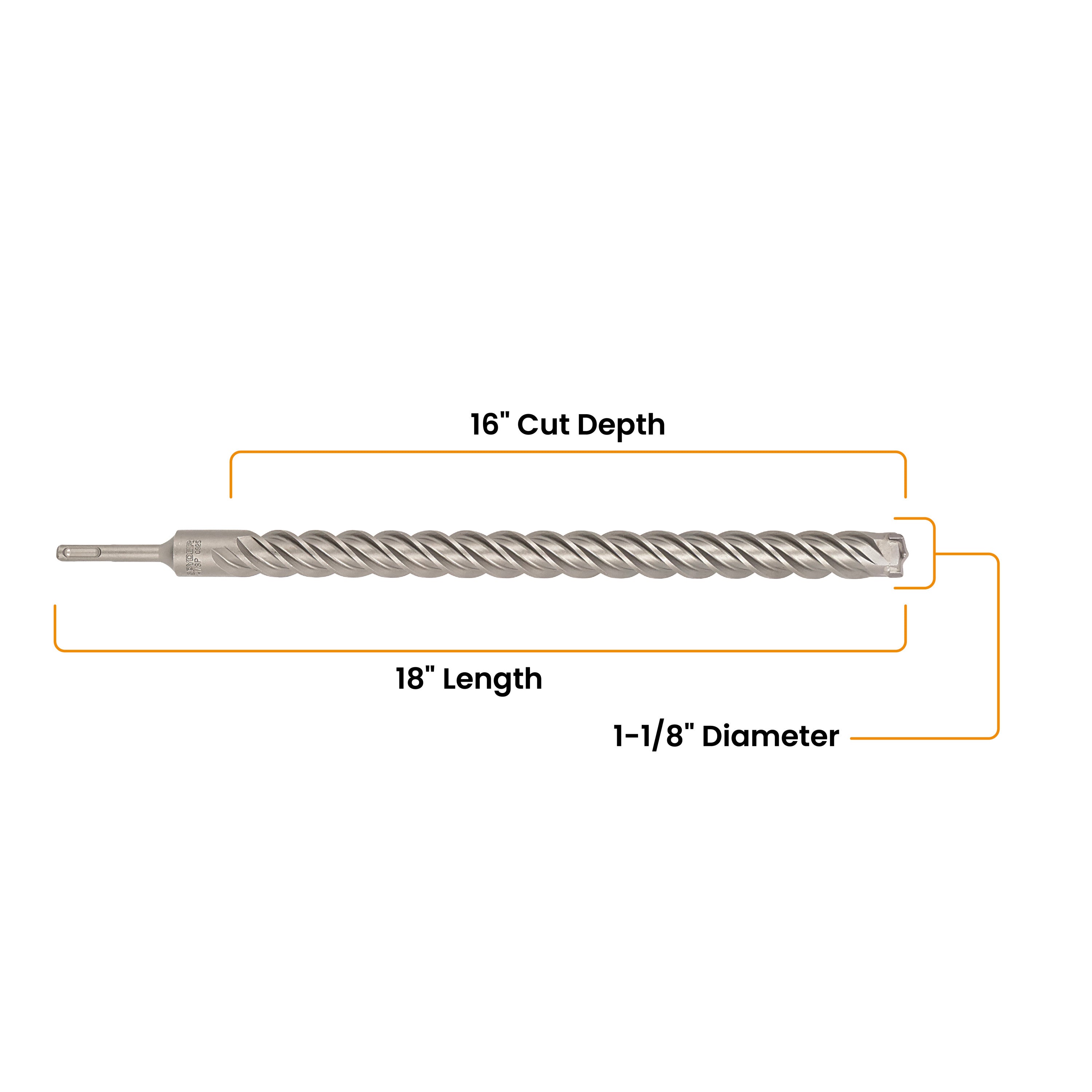 1-1/8" x 18" SDS-Plus 4-Cutter Carbide-Tipped Rotary Hammer Drill Bit