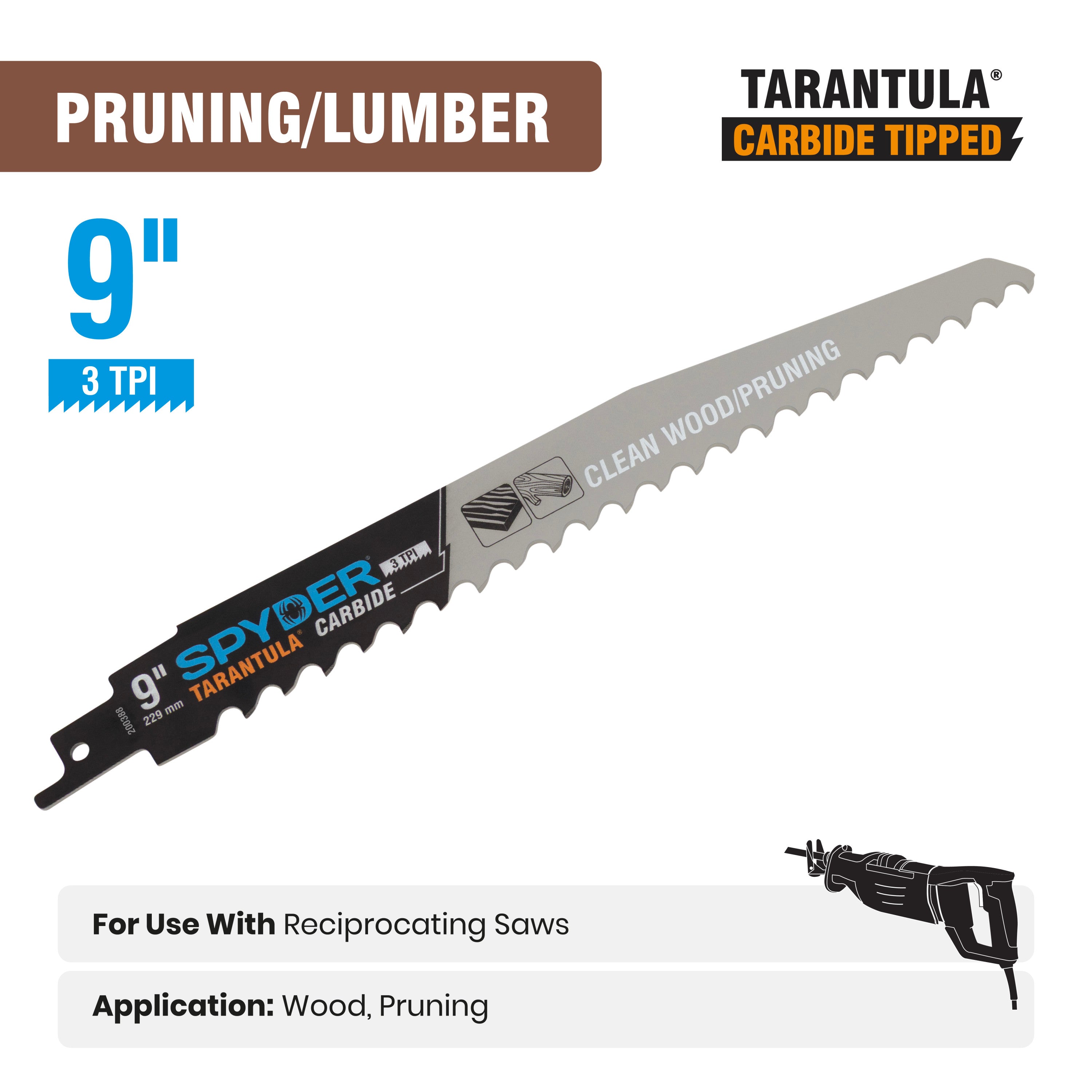 9" 3 TPI Carbide Toothed Pruning Reciprocating Saw Blade Tarantula®