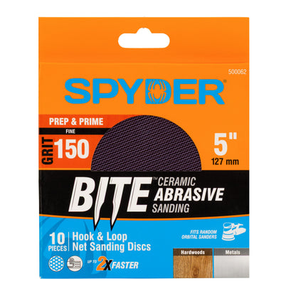 5" 150 Grit Ceramic Net Hook & Loop Sanding Discs (10-Pack) Bite
