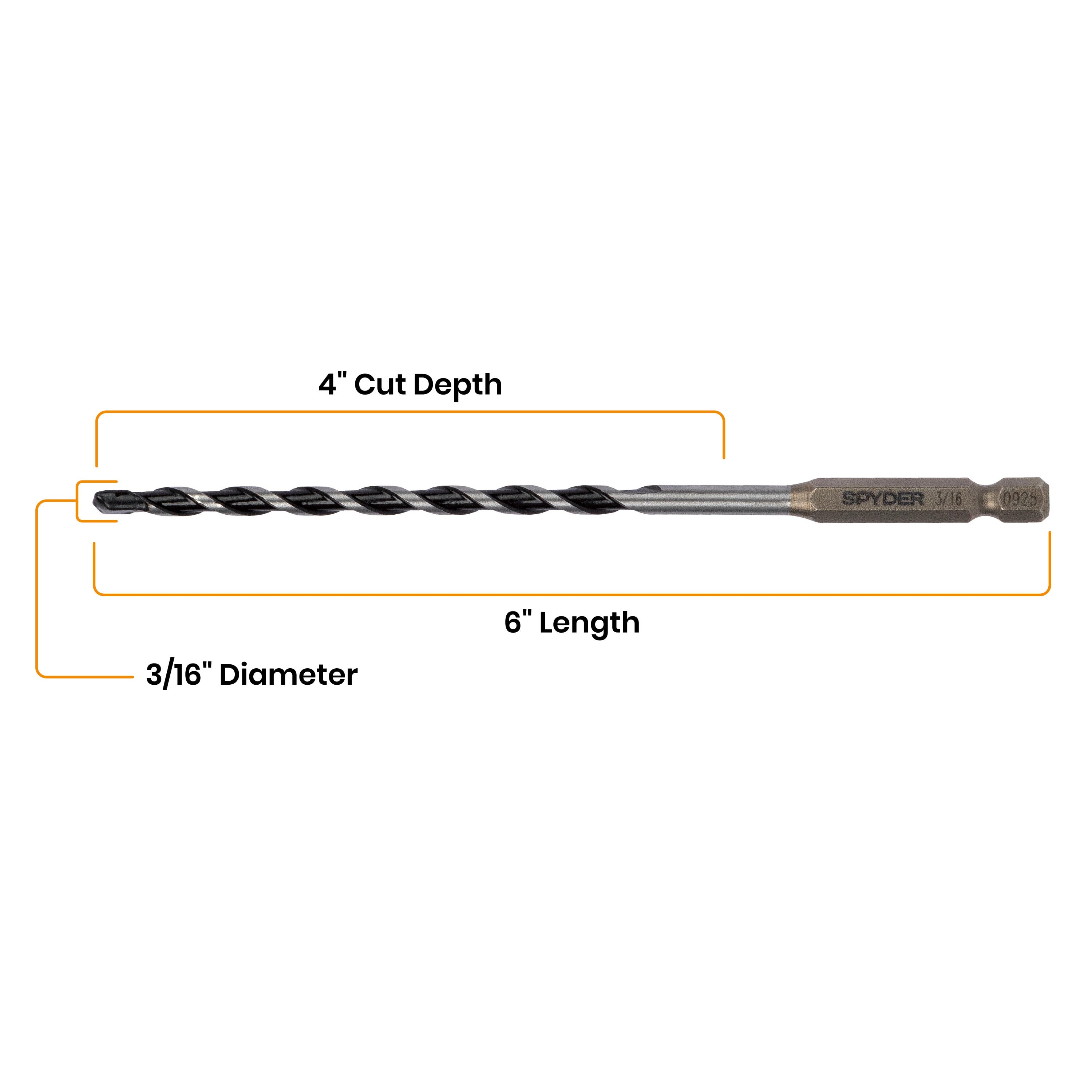 3/16" x 6" Impact Shank Hammer Drill Bit