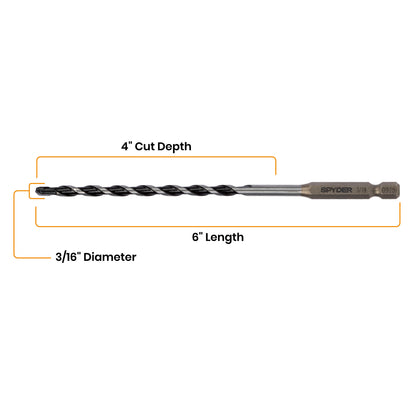 3/16" x 6" Impact Shank Hammer Drill Bit