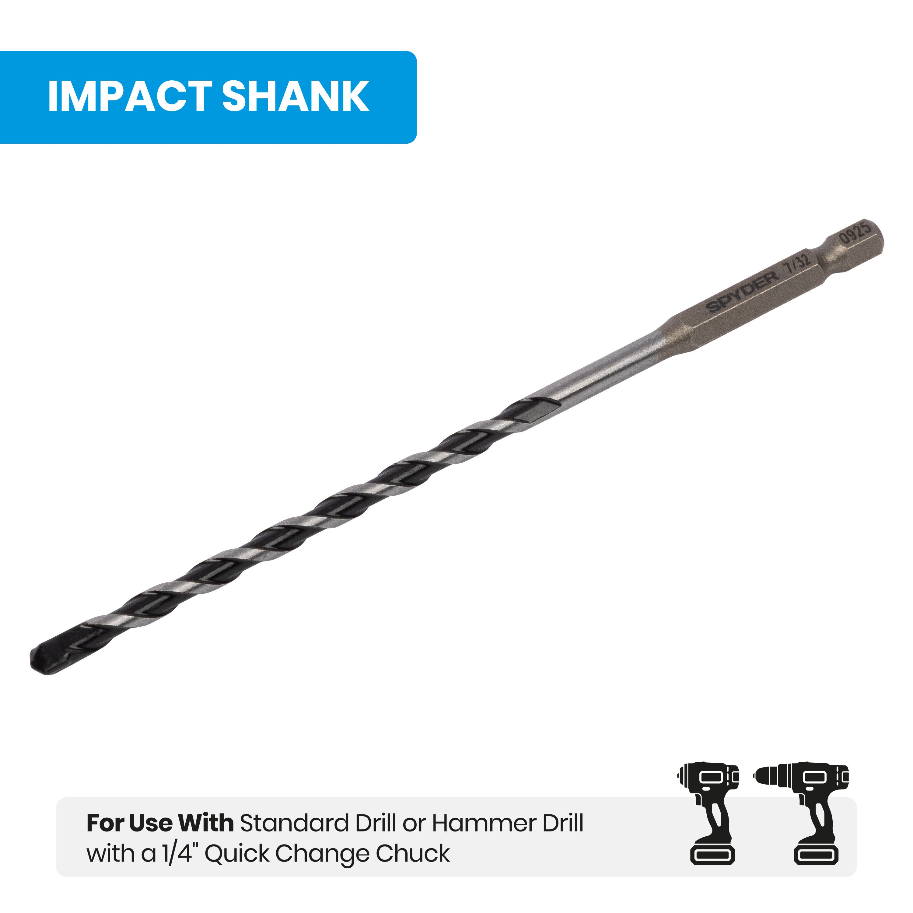 7/32" x 6" Impact Shank Hammer Drill Bit