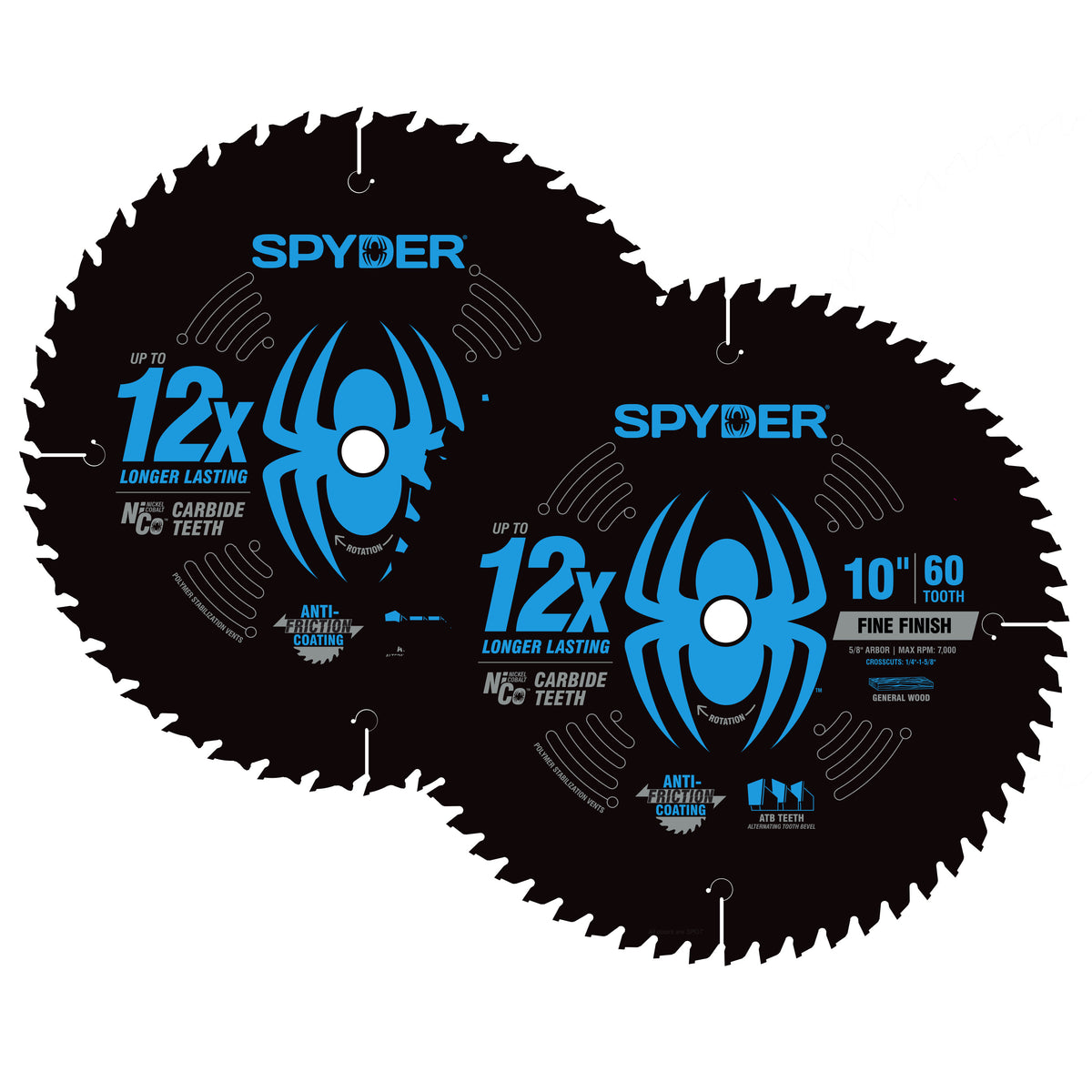 2-Piece 10" 40-Tooth & 60-Tooth General Purpose & Fine Finish Combo Saw Blade Set for Wood