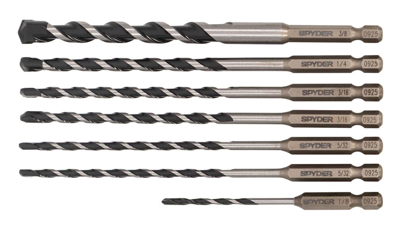 Set of Percussion hammer drill bits on a white background