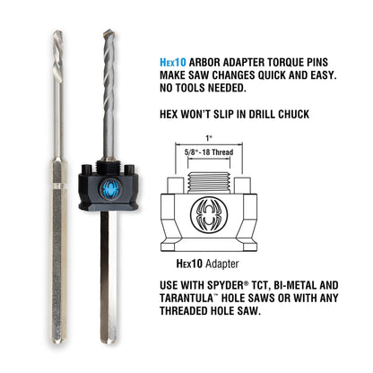 Hex10 1/2" TCT Quick Change Hole Saw Arbor Pilot Bit (10-Pack) Rapid Core Eject™