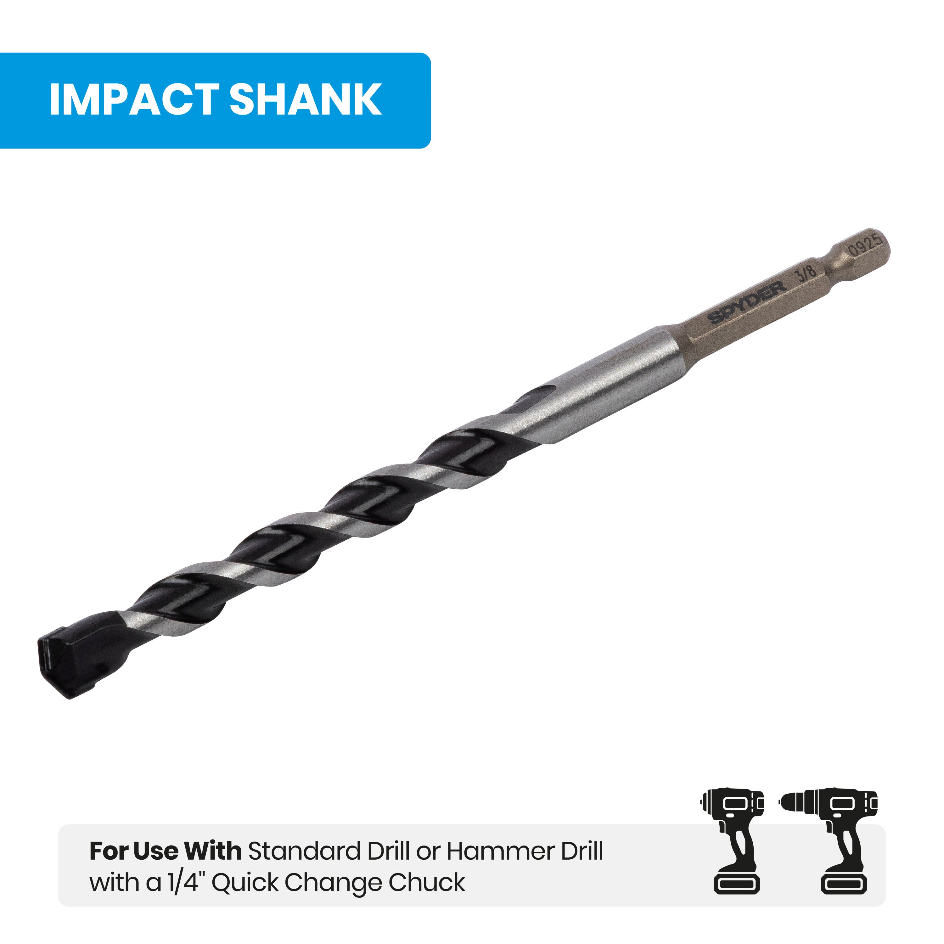 3/8" x 6" Impact Shank Hammer Drill Bit
