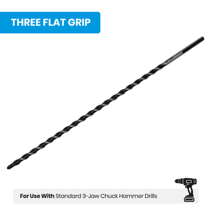 1/4" x 12" Three-Flat Grip Shank Rotary Hammer Drill Bit