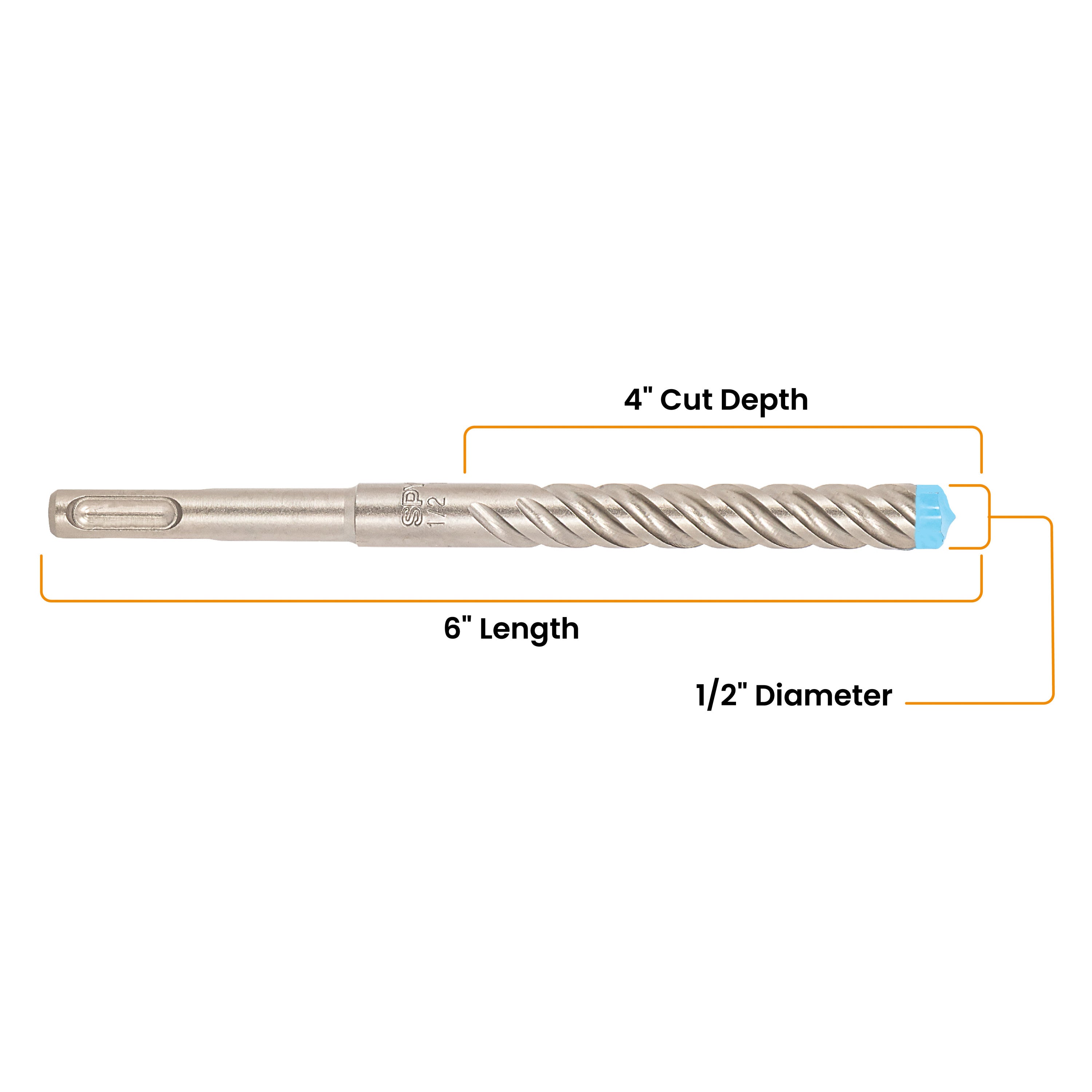 1/2" x 6" SDS-Plus 4-Cutter Full-Carbide Rotary Hammer Drill Bit