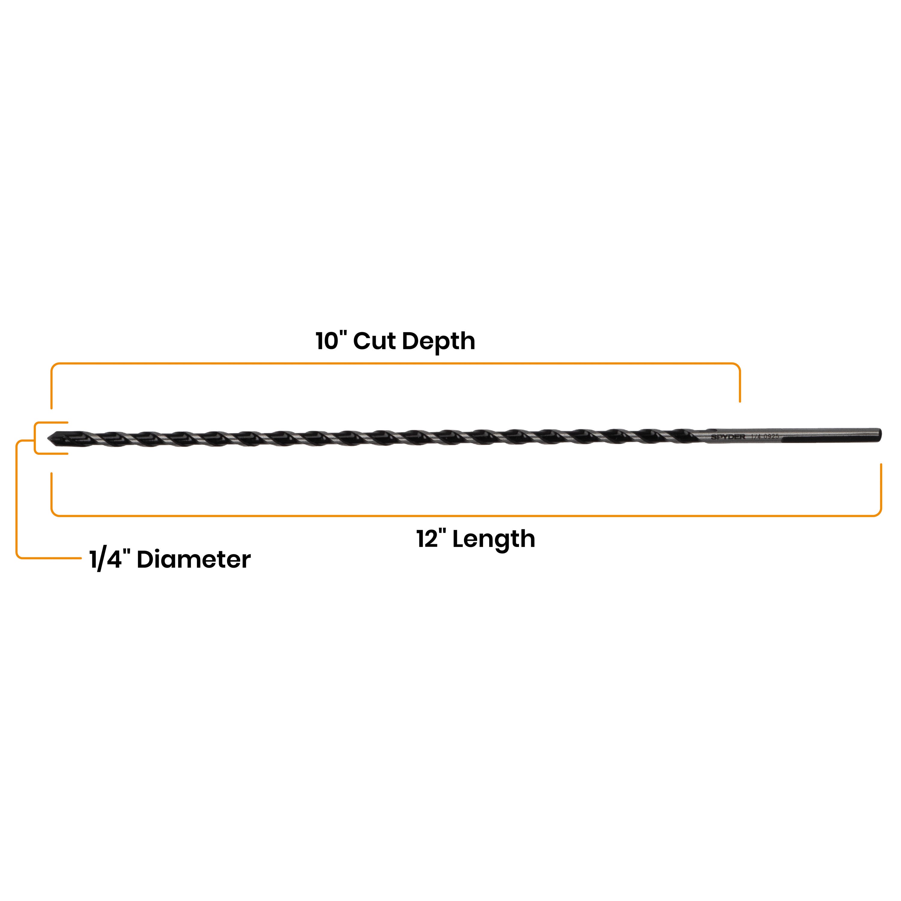 1/4" x 12" Three-Flat Grip Shank Rotary Hammer Drill Bit