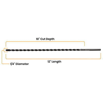 1/4" x 12" Three-Flat Grip Shank Rotary Hammer Drill Bit